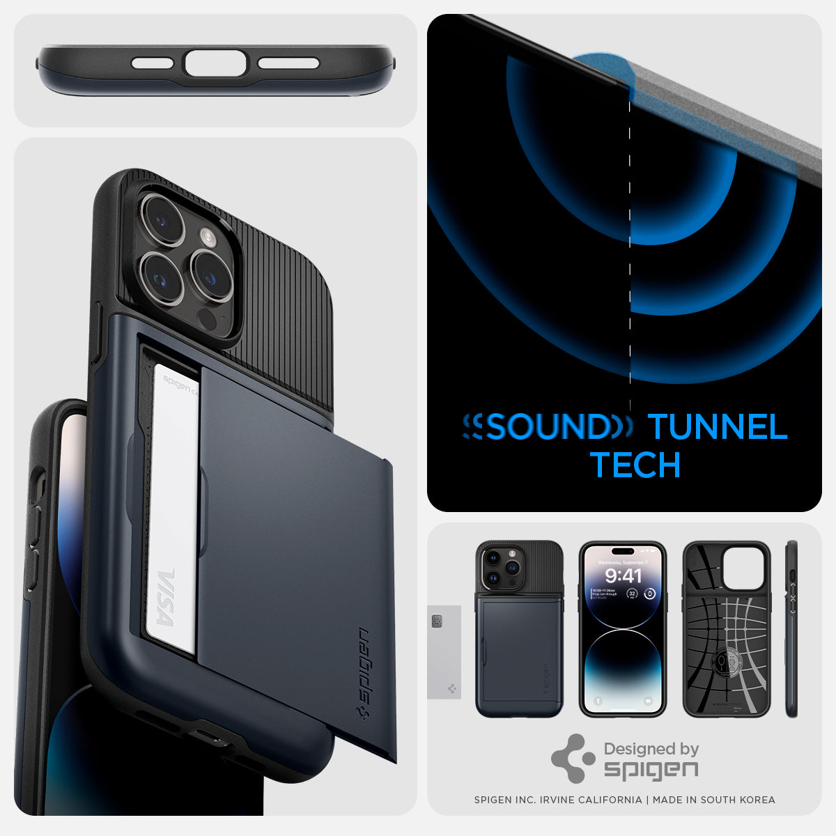 ACS04838 - iPhone 14 Pro Max Case Slim Armor CS in metal slate sound tunnel tech. designed by spigen.