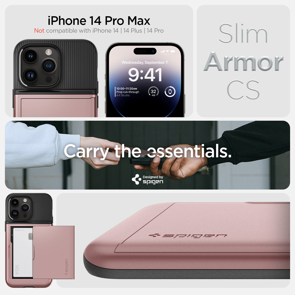 ACS04836 - iPhone 14 Pro Max Case Slim Armor CS in rose gold  iPhone 14 pro max Not compatible with iPhone 14, 14plus, 14 pro. Slim armor cs. Carry the essentials. Designed by spigen.