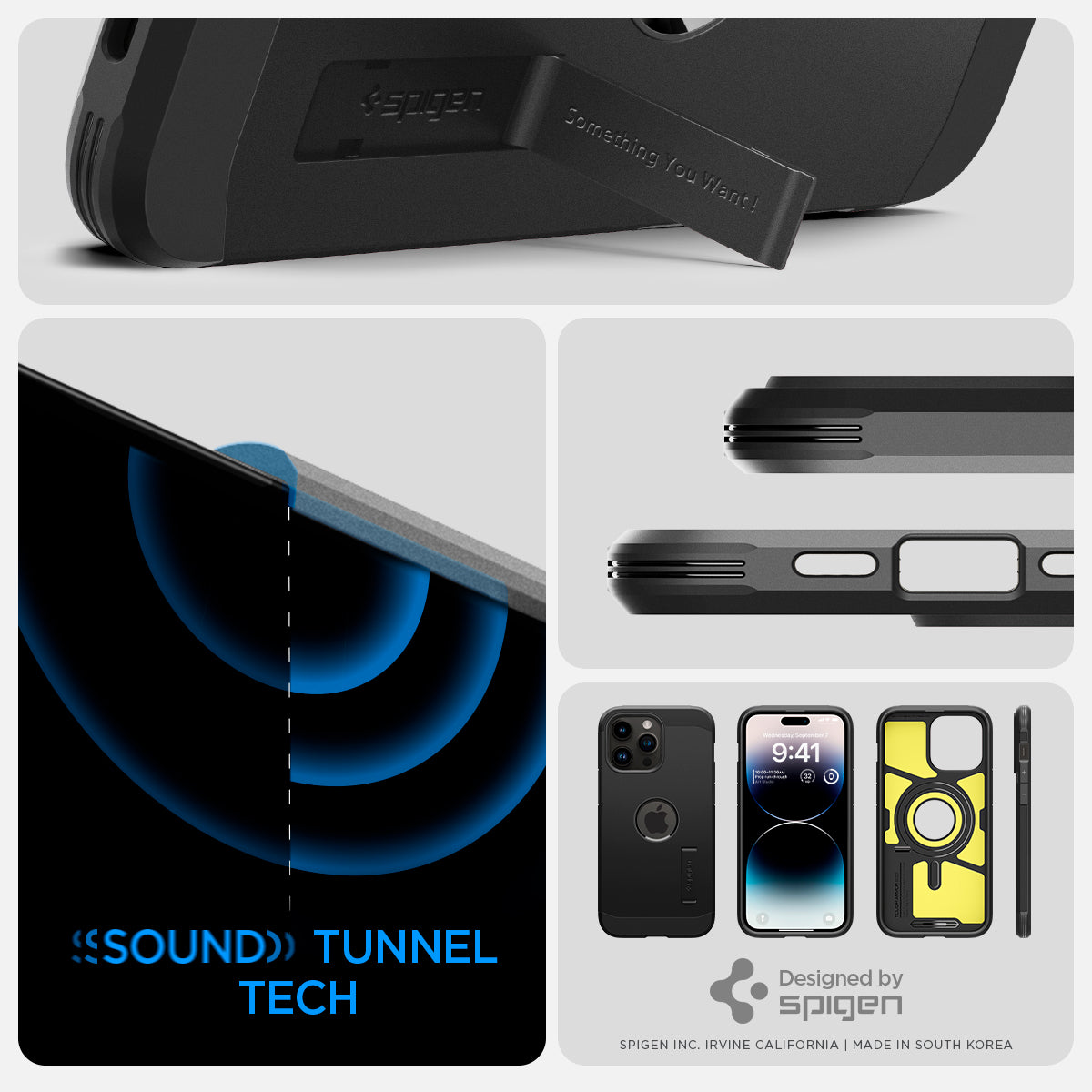 ACS04840 - iPhone 14 Pro Max Case Tough Armor (MagFit) in black sound tunnel tech. Designed by spigen.