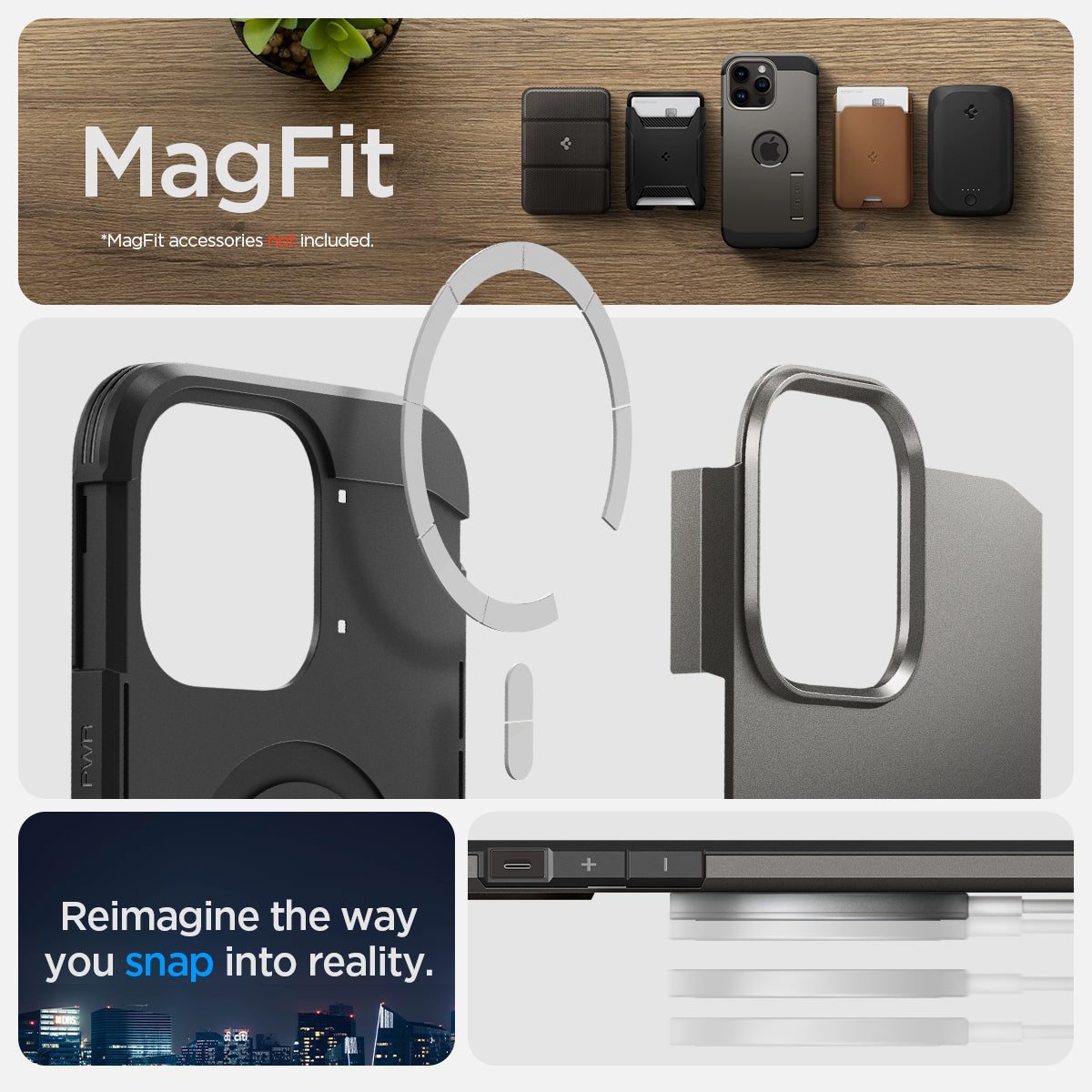 ACS04839 - iPhone 14 Pro Max Case Tough Armor (MagFit) in gunmetal showing Magfit. reimagine the way you snap into reality.