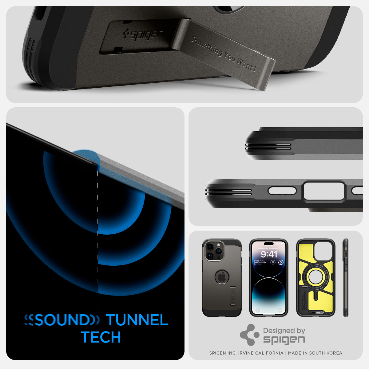 ACS04839 - iPhone 14 Pro Max Case Tough Armor (MagFit) in gunmetal sound tunnel tech. Designed by spigen.