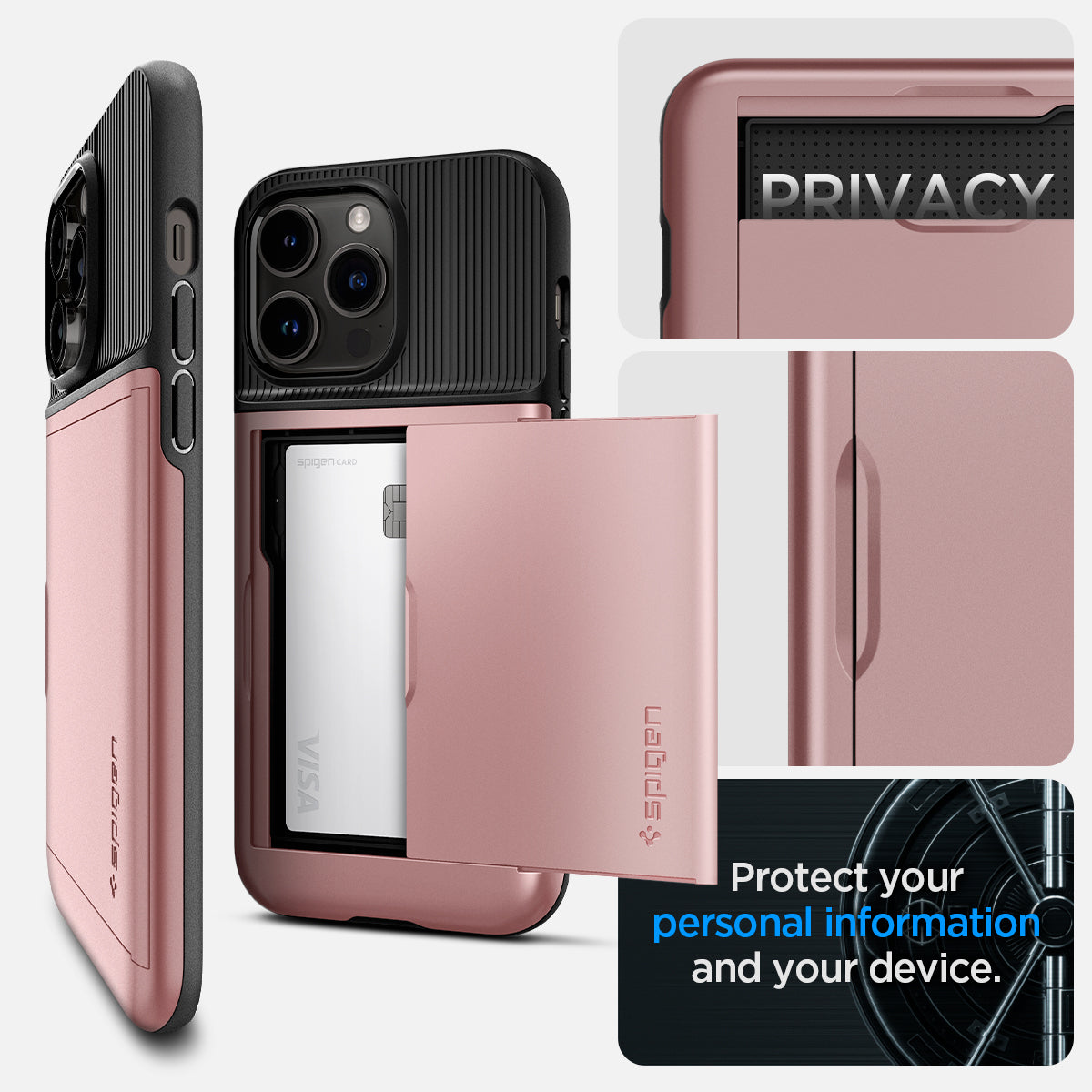 ACS04981 - iPhone 14 Pro Case Slim Armor CS in rose gold showing privacy. protect your personal information and your device.