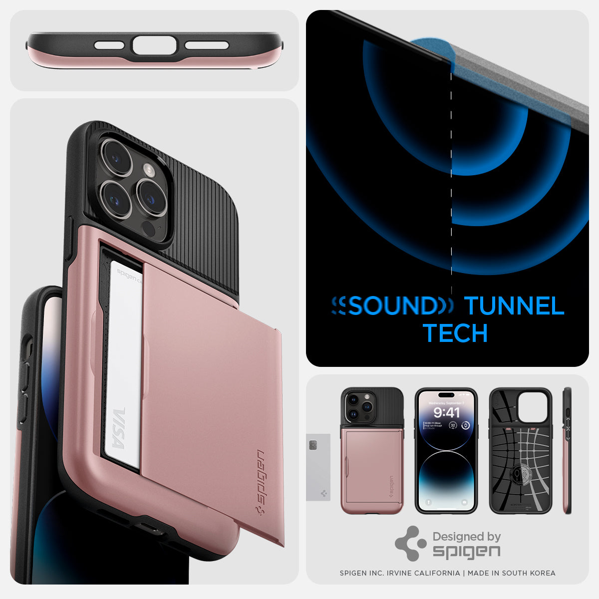 ACS04981 - iPhone 14 Pro Case Slim Armor CS in rose gold sound tunnel tech. designed by spigen.