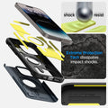 ACS04987 - iPhone 14 Pro Case Tough Armor (MagFit) in metal slate showing shock resist. Extreme protection tech dissipates impact shocks.