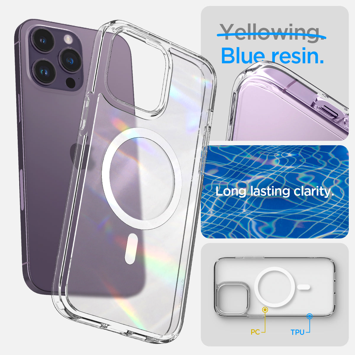 ACS05587 - iPhone 14 Pro Case Ultra Hybrid (MagFit) in frost clear blue resin. Long lasting clarity.