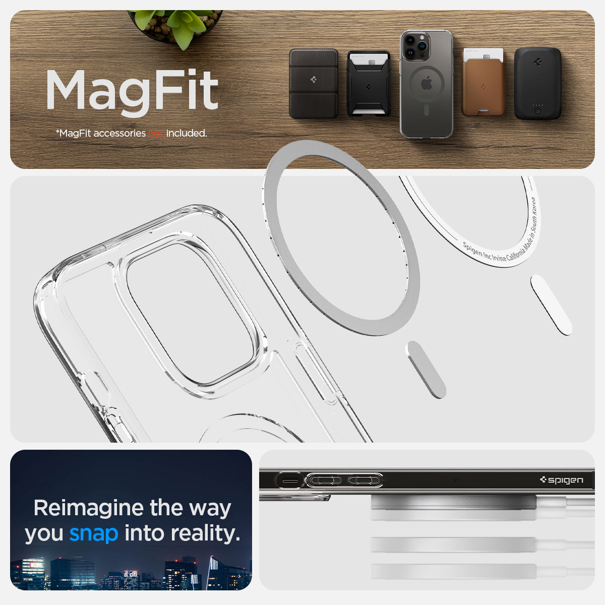 ACS04970 - iPhone 14 Pro Case Ultra Hybrid (MagFit) in graphite showing magfit. reimagine the way you snap into reality.