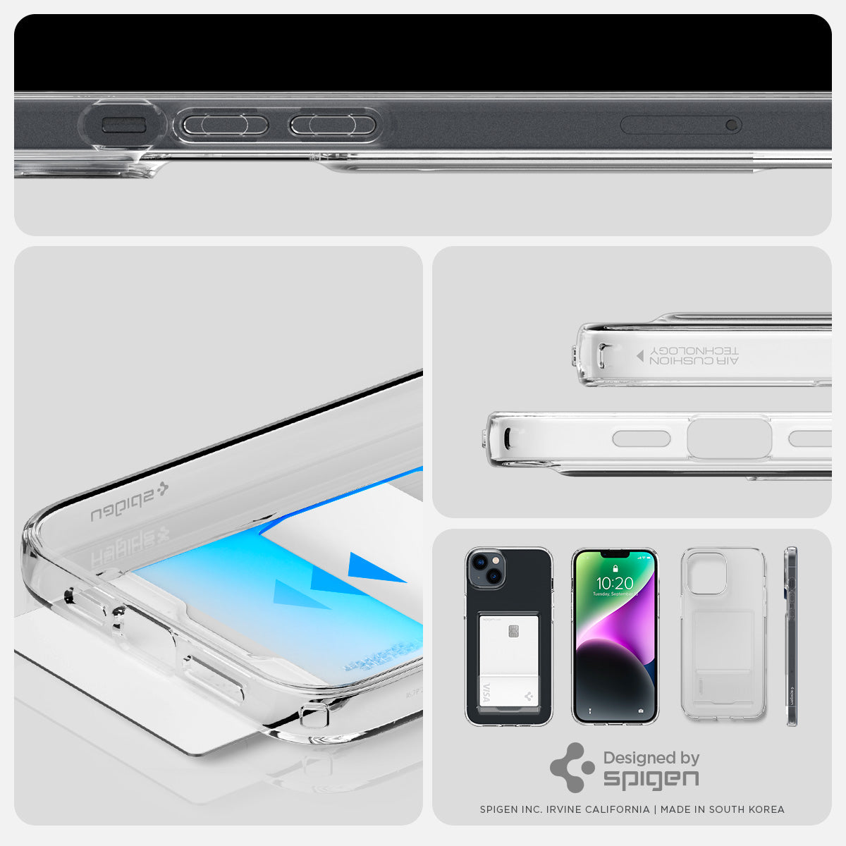 ACS04908 - iPhone 14 Plus Case Crystal Slot in crystal clear showing card slot. designed by spigen