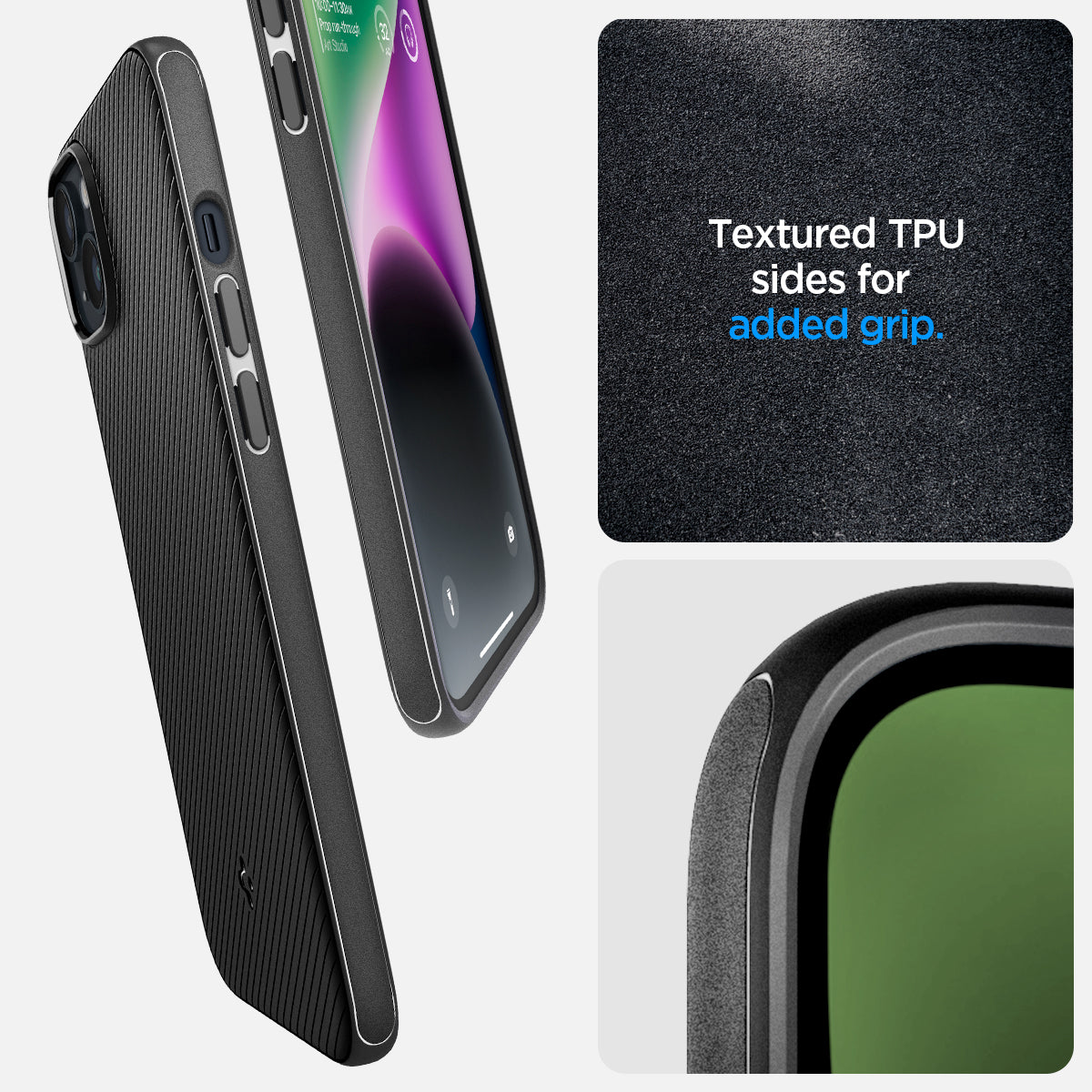 ACS04918 - iPhone 14 Plus Case Mag Armor (MagFit) in matte black showing textured TPU sides for added grip