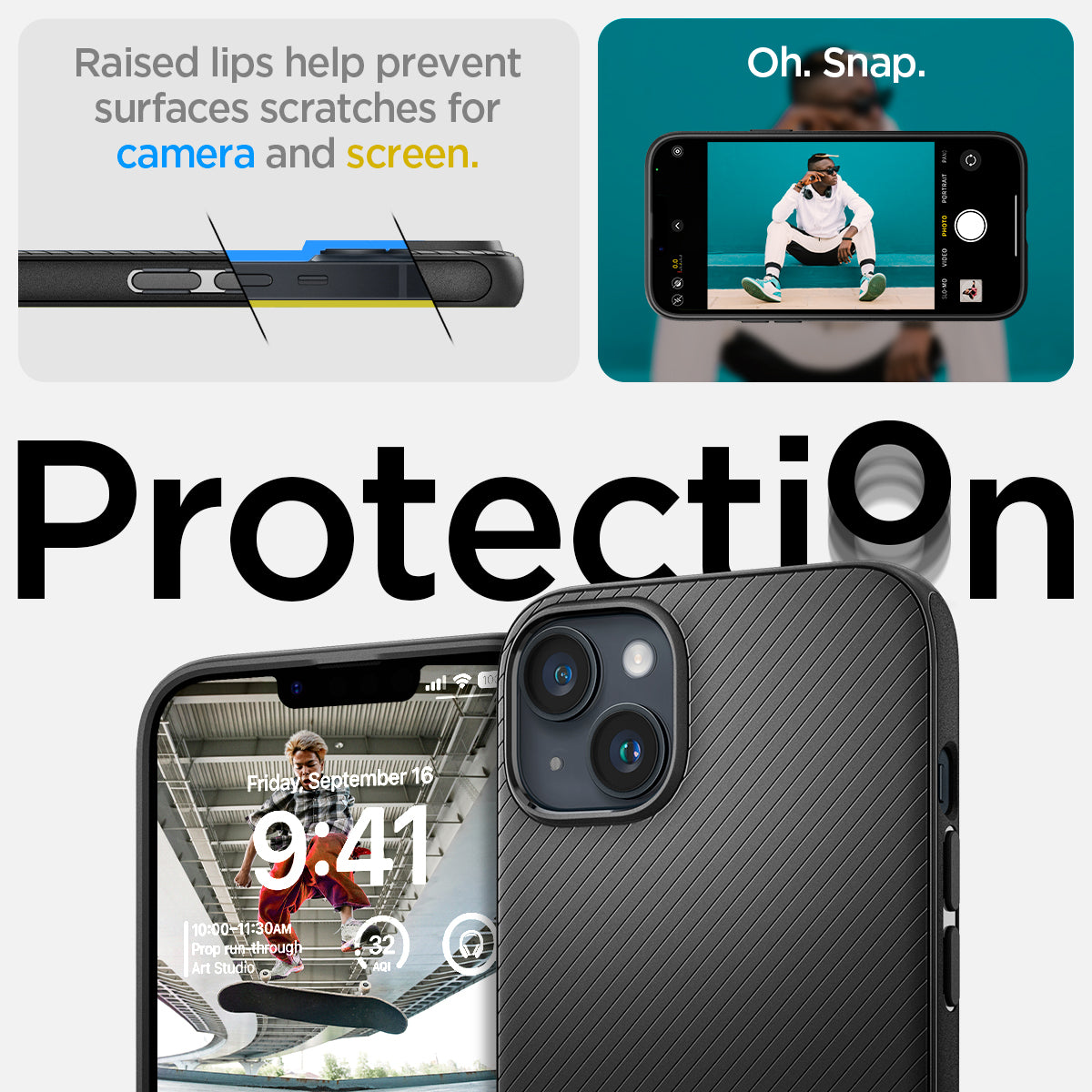 ACS04918 - iPhone 14 Plus Case Mag Armor (MagFit) in matte black raised lips help prevent surfaces scratches for camera and screen. Oh snap. Protection.