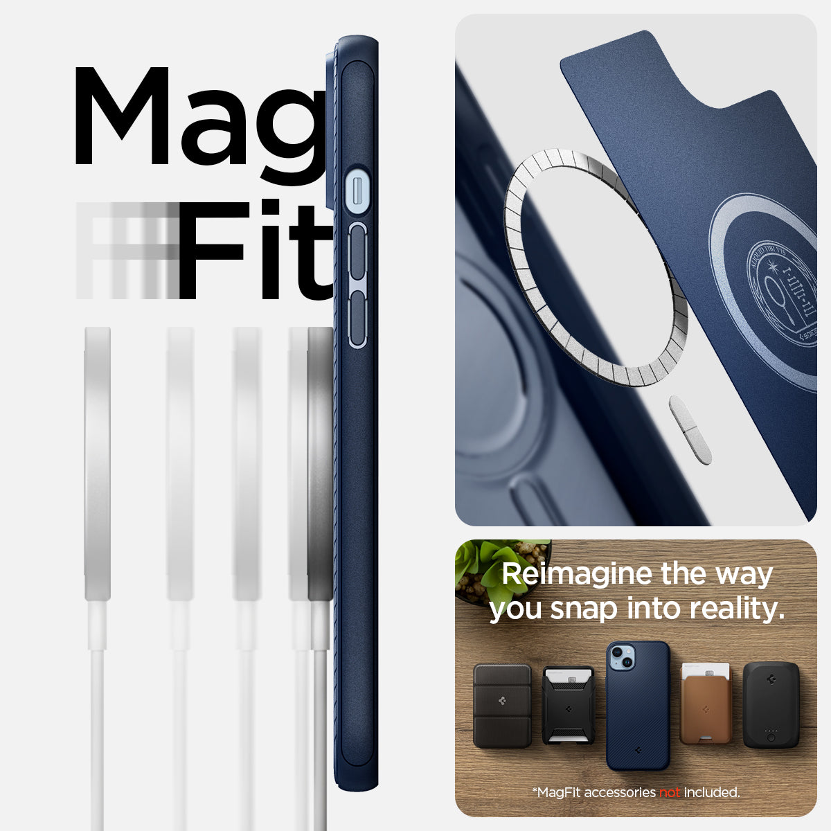 ACS04919 - iPhone 14 Plus Case Mag Armor (MagFit) in navy blue showing magfit. Reimagine the way you snap into reality.