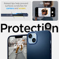 ACS04775 - iPhone 14 Plus Case Thin Fit in navy blue showing the raised lips help prevent surfaces scratches for camera and screen