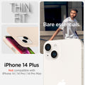 ACS04778 - iPhone 14 Plus Case Thin Fit in sand beige showing the compatibility only with iPhone 14 Plus. Not compatible with iPhone 4 | 14 Pro | 14 Pro Max