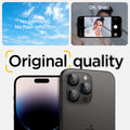 AGL05205 - iPhone 14 Pro / 14 Pro Max Optik Pro Lens Protector in black  showing the no blemishes, no flash reflection oh, snap, original quality.