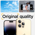 AGL05598 - iPhone 14 Pro / 14 Pro Max Optik Pro Lens Protector in gold showing the no blemishes, no flash reflection oh, snap, original quality.