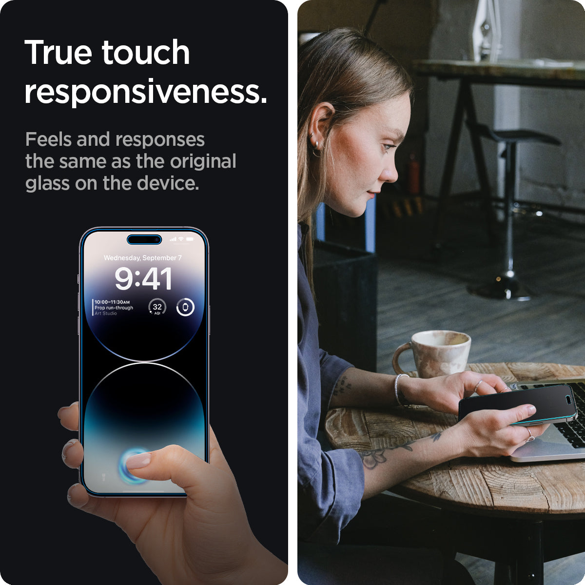 AGL05215 - iPhone 14 Pro Screen Protector EZ FIT GLAS.tR Privacy true touch responsiveness. Feels and responses the same as the original glass on the device.