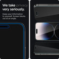 AGL05215 - iPhone 14 Pro Screen Protector EZ FIT GLAS.tR Privacy showing we take privacy very seriously. Keep your information to yourself. Screen blacks out at an angle.