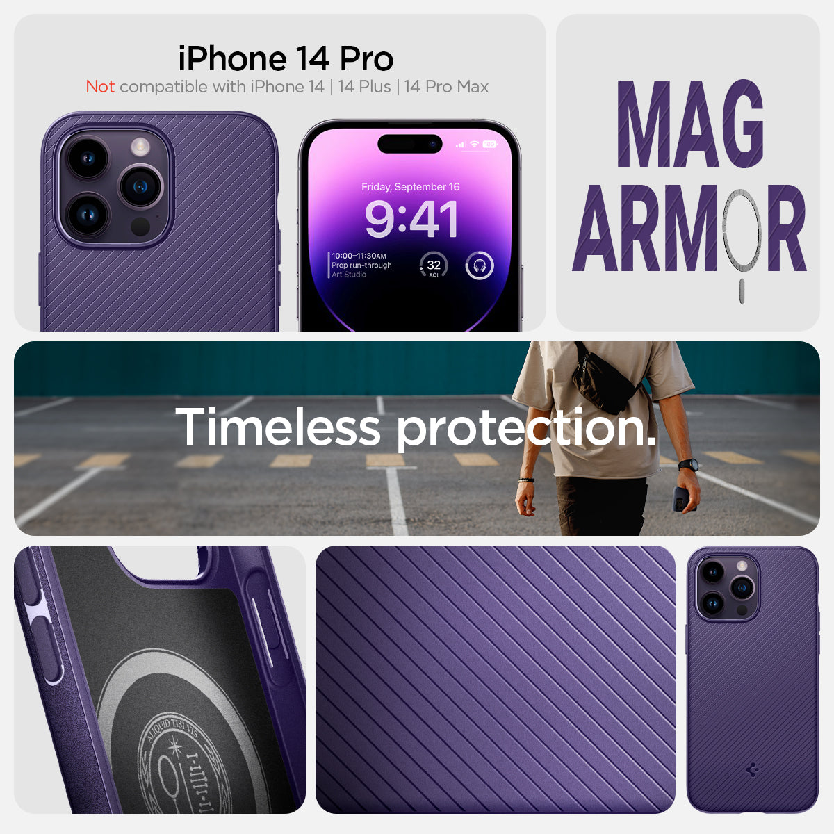 ACS05588 - iPhone 14 Pro Case Mag Armor (MagFit) in deep purple Not compatible with iPhone 14, 14plus, 14 pro max. mag armor. Timeless protection.