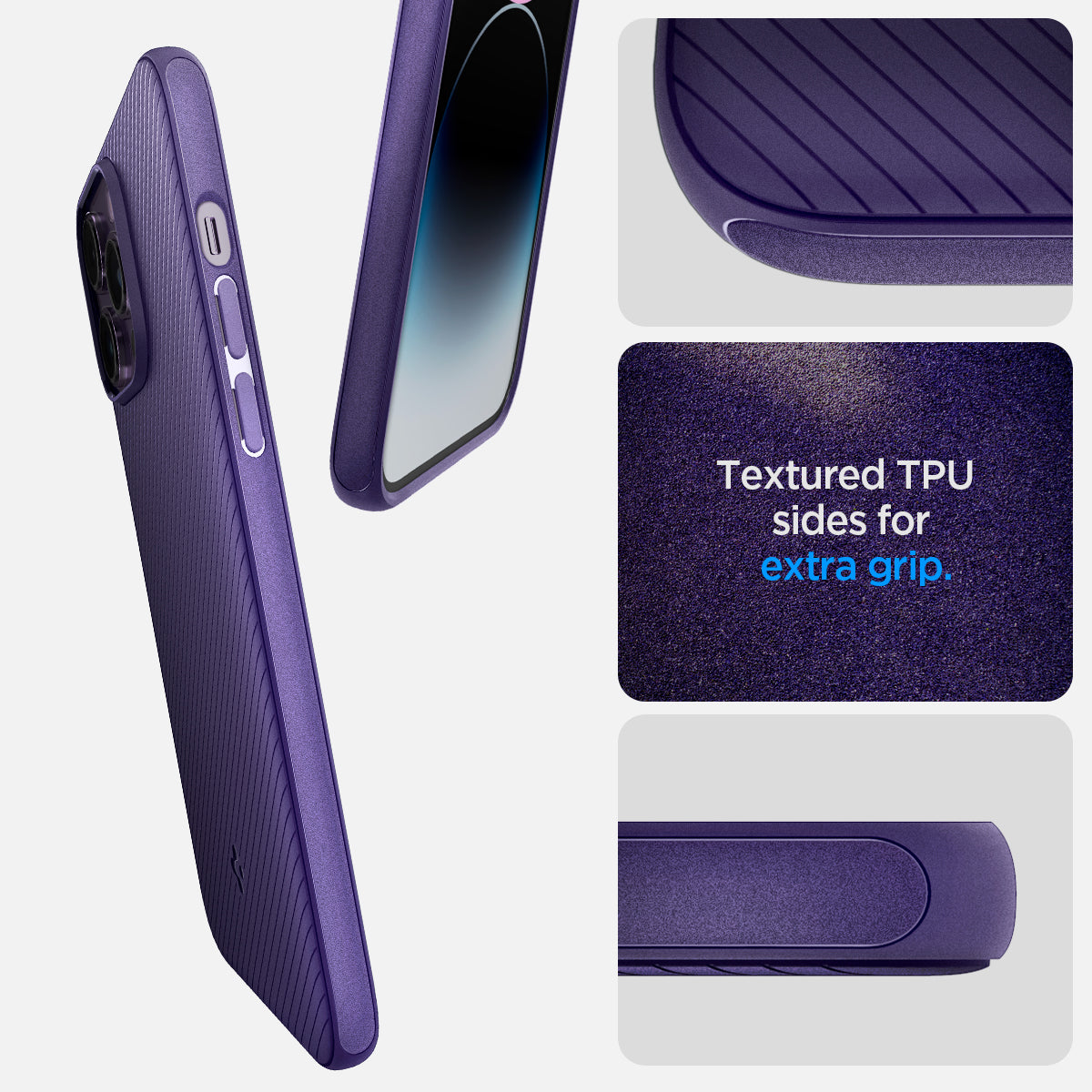 ACS05588 - iPhone 14 Pro Case Mag Armor (MagFit) in deep purple showing textured TPU sides for extra grip.