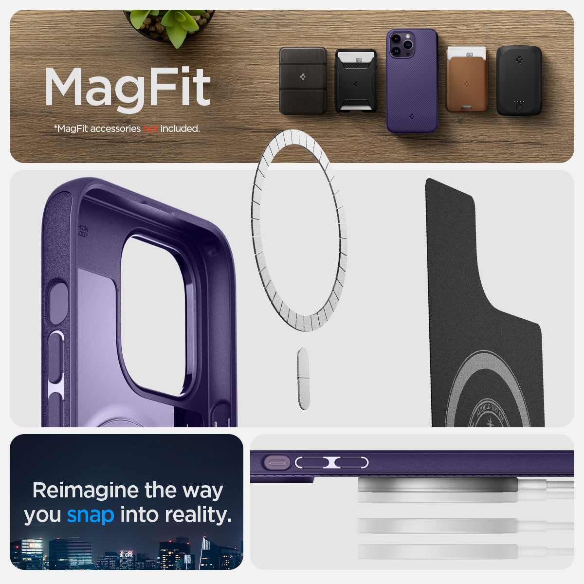 ACS05588 - iPhone 14 Pro Case Mag Armor (MagFit) in deep purple showing magfit. Magfit accessories not included. Reimagine he way you snap into reality.