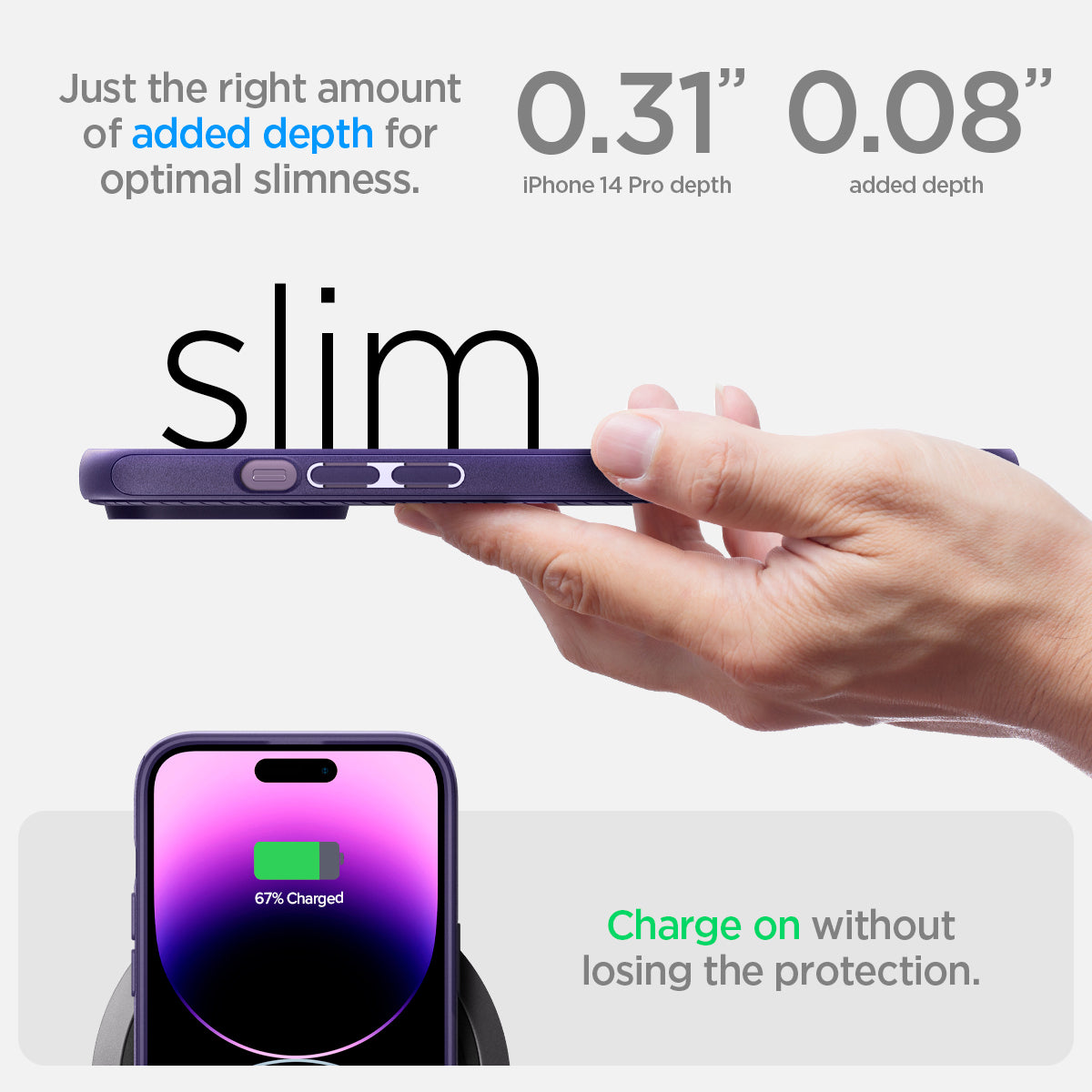 ACS05588 - iPhone 14 Pro Case Mag Armor (MagFit) in deep purple  just the right amount of added depth for optimal slimness. Charge on without losing the protection.