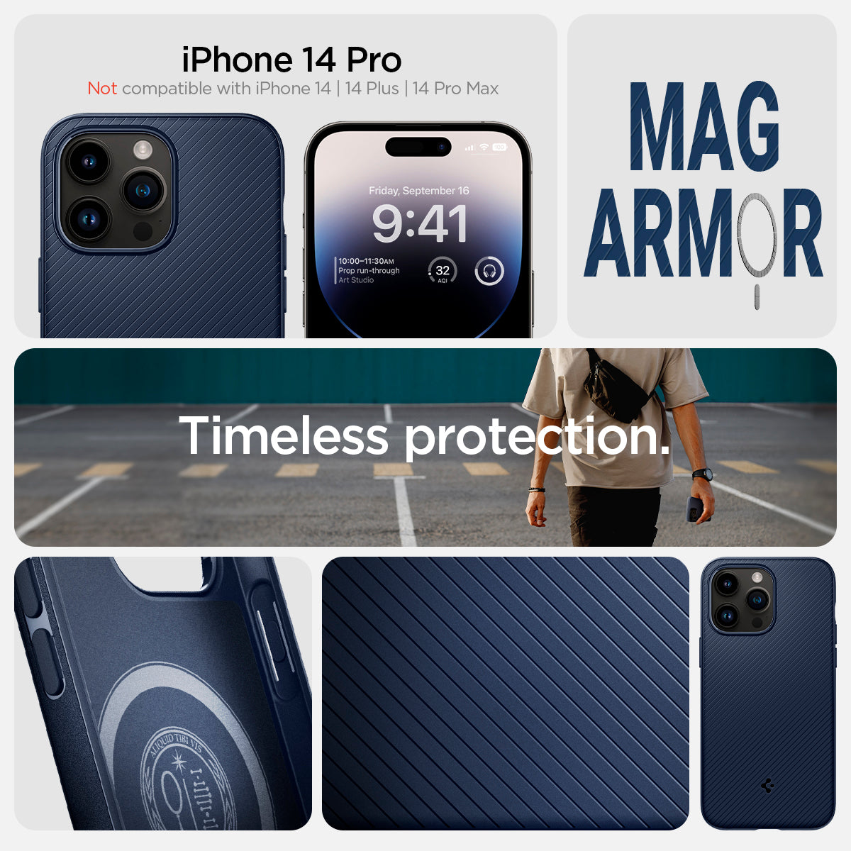 ACS04990 - iPhone 14 Pro Case Mag Armor (MagFit) in navy blue Not compatible with iPhone 14, 14plus, 14 pro max. mag armor. Timeless protection.