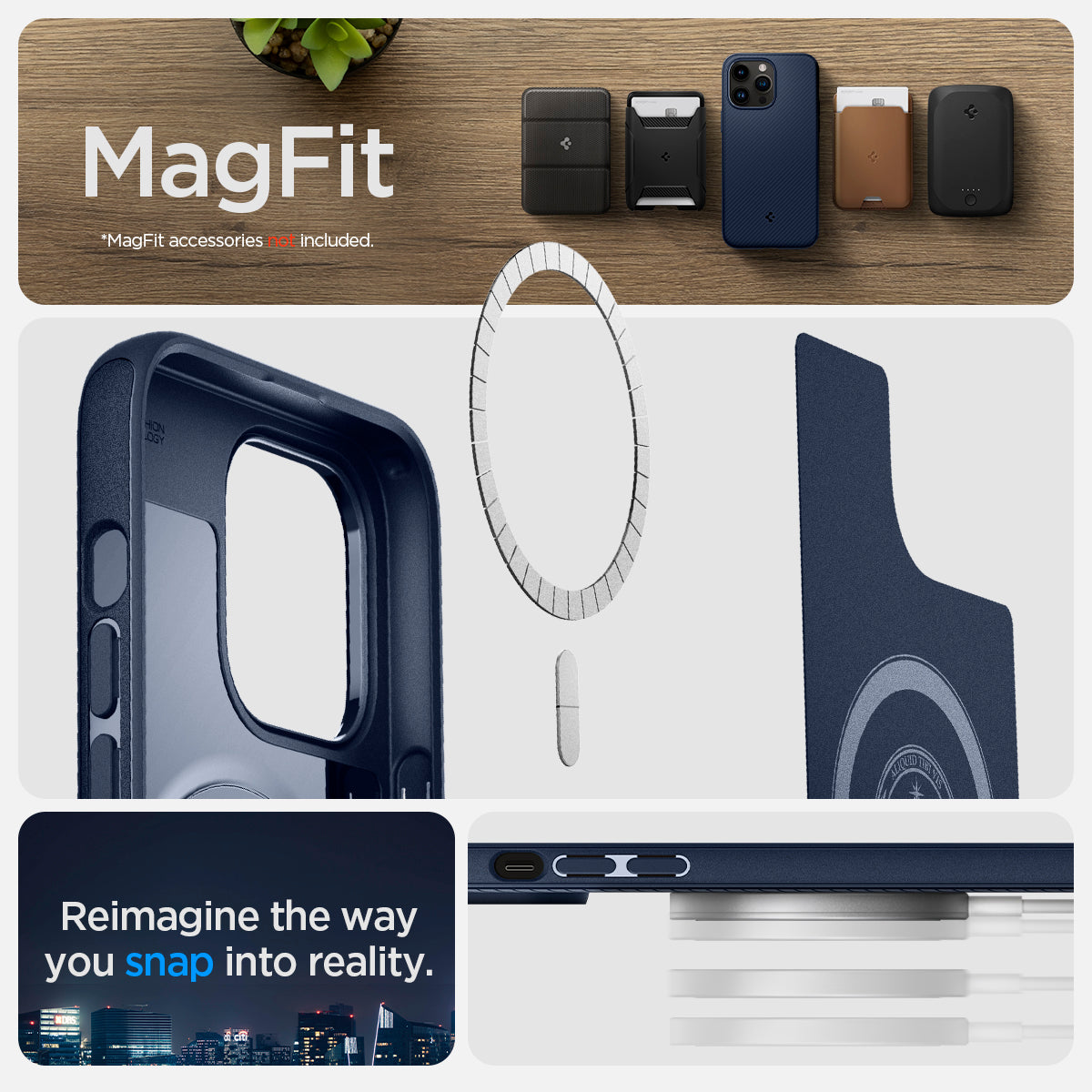 ACS04990 - iPhone 14 Pro Case Mag Armor (MagFit) in navy blue showing magfit. Magfit accessories not included. Reimagine he way you snap into reality.