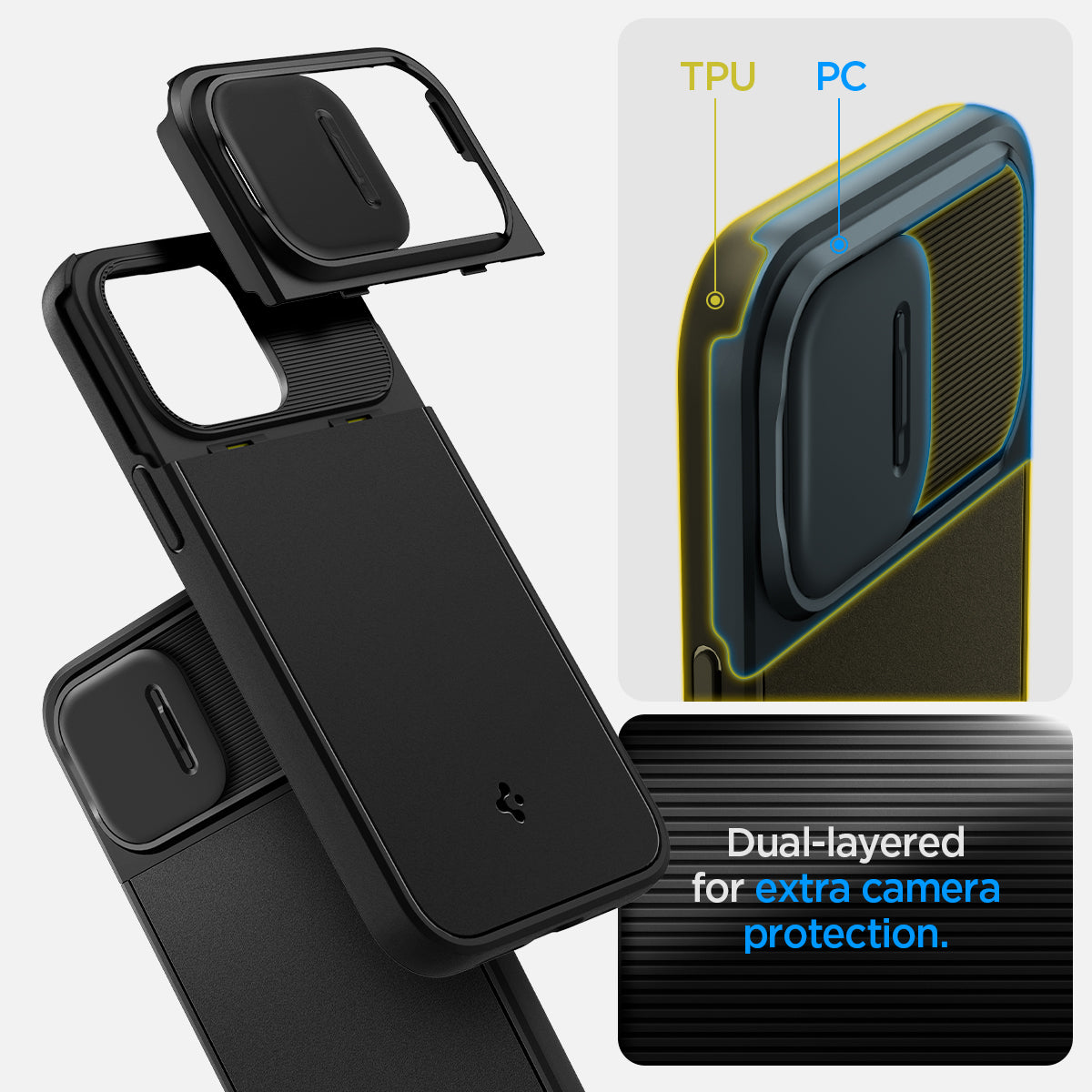 ACS04993 - iPhone 14 Pro Case Optik Armor (MagFit) in black  showing dual layered for extra camera protection.
