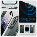 ACS04786 - iPhone 14 Pro Case Thin Fit in abyss green showing the sound tunnel tech