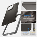 ACS04782 - iPhone 14 Pro Case Thin Fit in gunmetal showing the coated PC for extra grip and drop protection