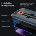 AGL05203 - iPhone 14 Pro Max Screen Protector EZ FIT GLAS.tR Privacy showing installation made simple. Auto alignment kit makes application quick and easy without fail. EZ fit tray, Alignment film, tempered glass.
