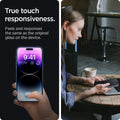 AGL05203 - iPhone 14 Pro Max Screen Protector EZ FIT GLAS.tR Privacy true touch responsiveness. Feels and responses the same as the original glass on the device.