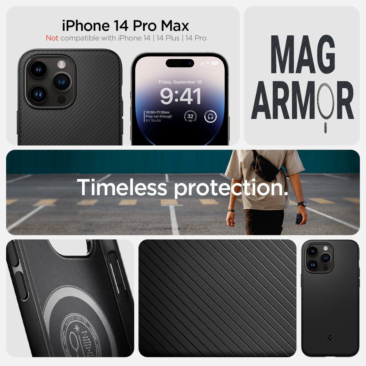 ACS04844 - iPhone 14 Pro Max Case Mag Armor (MagFit) in matte black Not compatible with iPhone 14, 14plus, 14 pro. mag armor. Timeless protection.