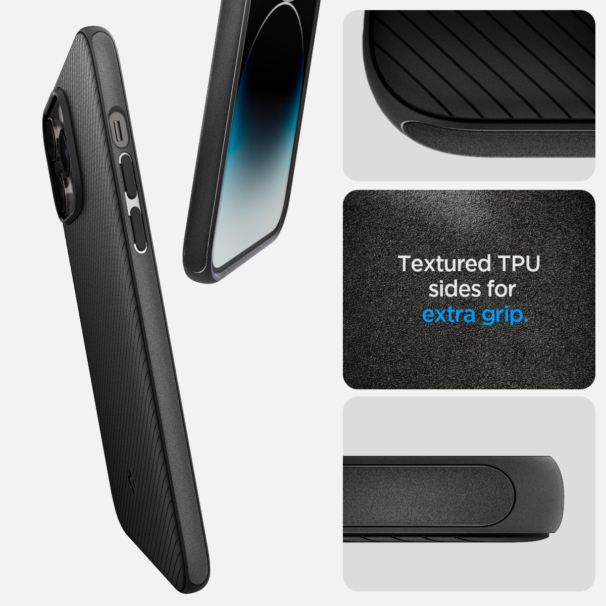 ACS04844 - iPhone 14 Pro Max Case Mag Armor (MagFit) in matte black showing textured TPU sides for extra grip.