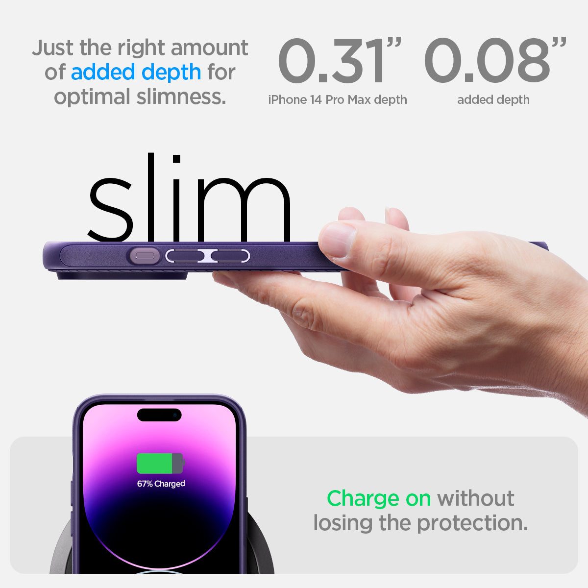 ACS05584 - iPhone 14 Pro Max Case Mag Armor (MagFit) in deep purple  just the right amount of added depth for optimal slimness. Charge on without losing the protection.