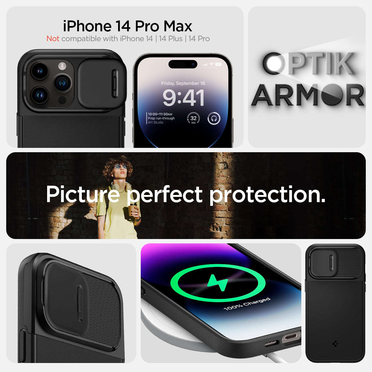 ACS04848 - iPhone 14 Pro Max Case Optik Armor (MagFit) in black iPhone 14 pro max. Not compatible with iPhone 14, 14 plus, 14 pro. Optik armor. Picture perfect protection.
