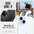 ACS06815 - iPhone 15 Case Mag Armor (MagFit) in matte black mag armor. iPhone 15,14,13. Not compatible with iPhone 15 plus | 15 Pro | 15 Pro Max. Timeless protection.