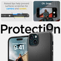 ACS06815 - iPhone 15 Case Mag Armor (MagFit) in matte black raised edges prevent surface scratches on the camera and screen
