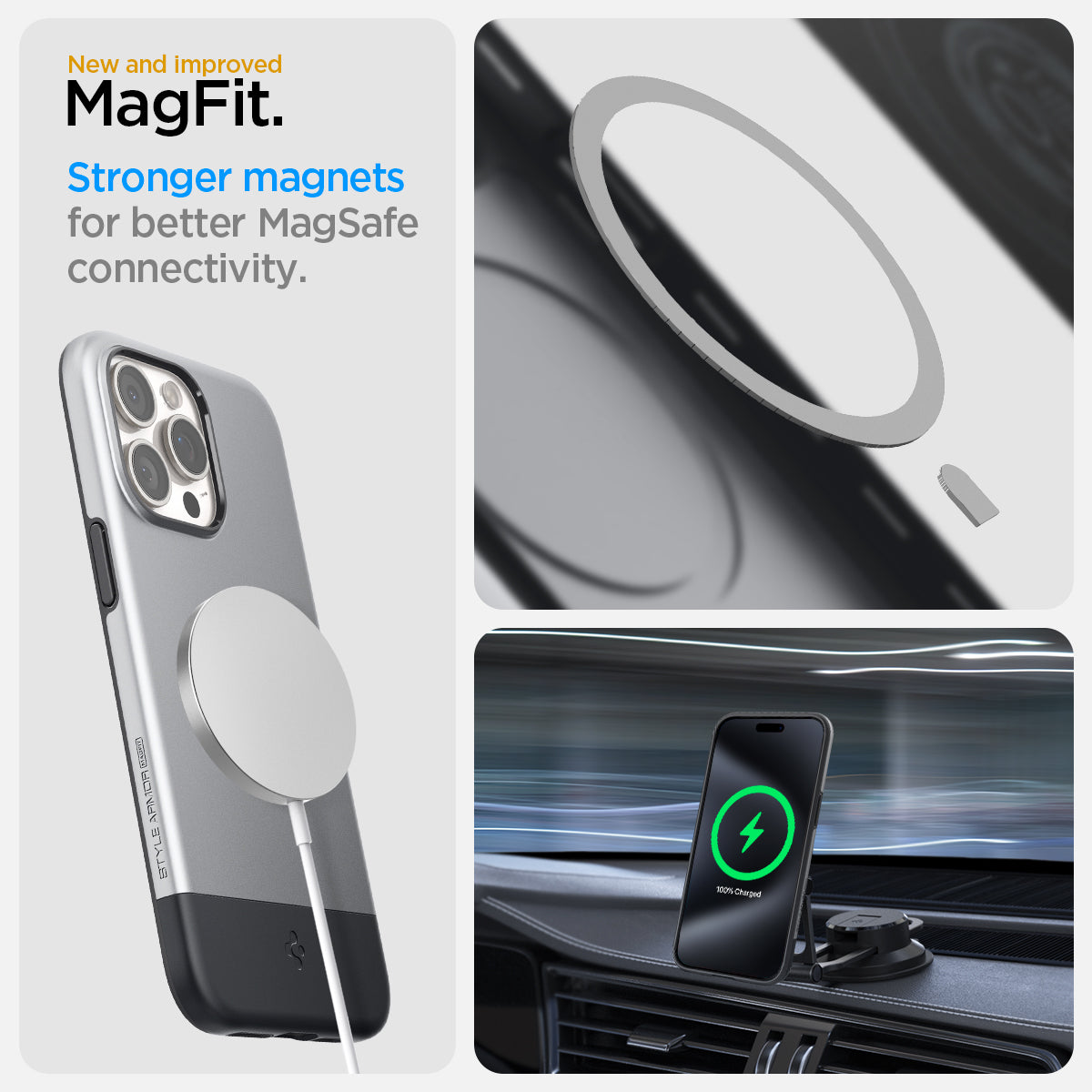 ACS06748 - iPhone 15 Pro Case Style Armor (MagFit) in classic silver new and improved magfit. stronger magnets for better magsafe connectivity.