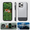 ACS06748 - iPhone 15 Pro Case Style Armor (MagFit) in classic silver hello swipe to open. Magfit designed for magsafe. accessories are not included.