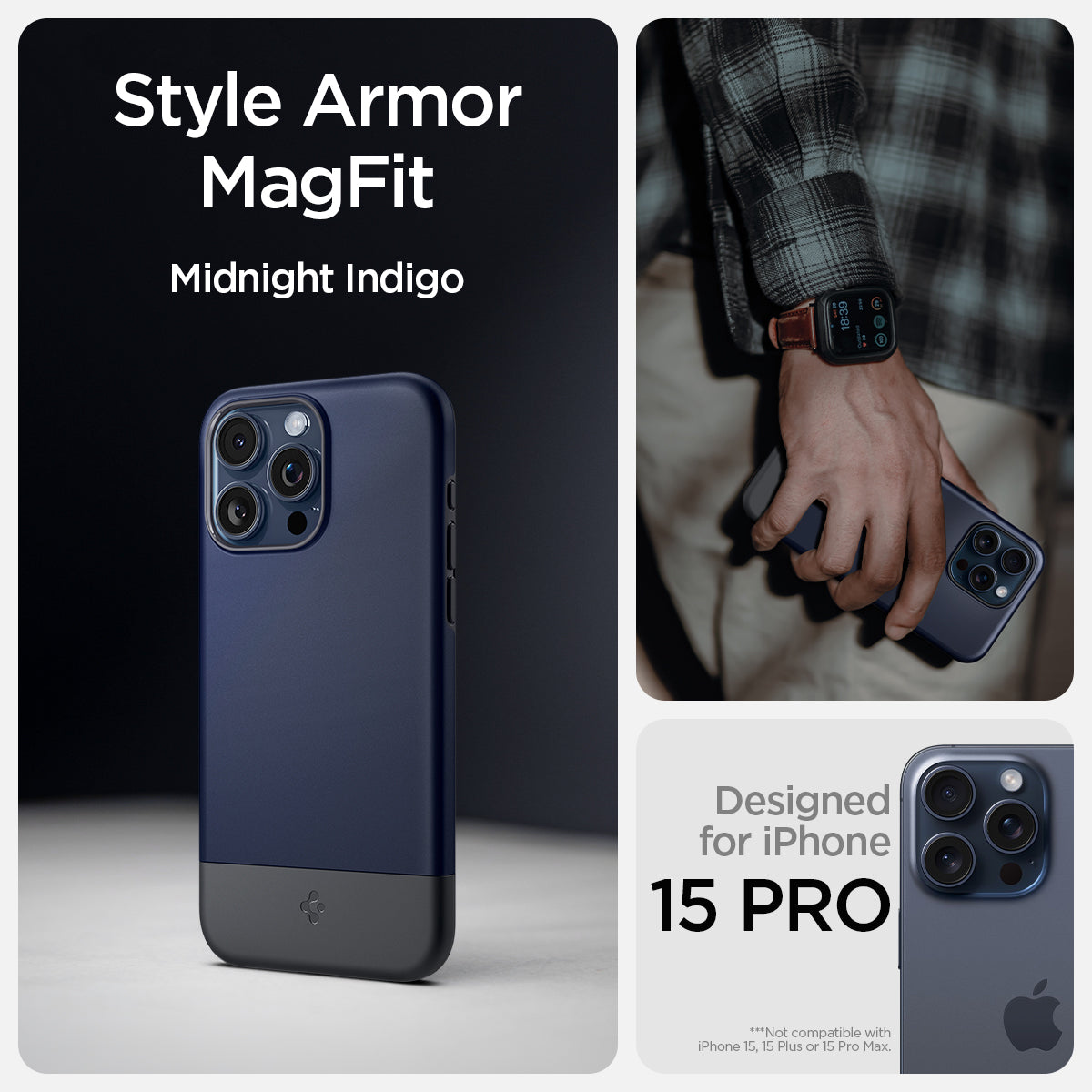 ACS06747 - iPhone 15 Pro Case Style Armor (MagFit) in midnight indigo style armor magfit. rose gold. Designed for iPhone 15 pro.