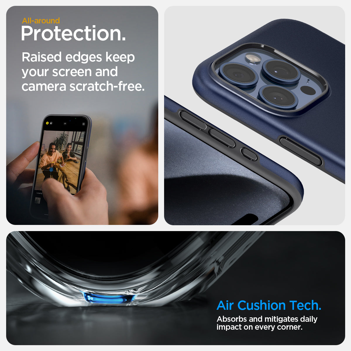 ACS06747 - iPhone 15 Pro Case Style Armor (MagFit) in midnight indigo all around protection. raised edges keep your screen and camera scratch free. Air cushion tech. absorbs and mitigates daily impact on every corner.