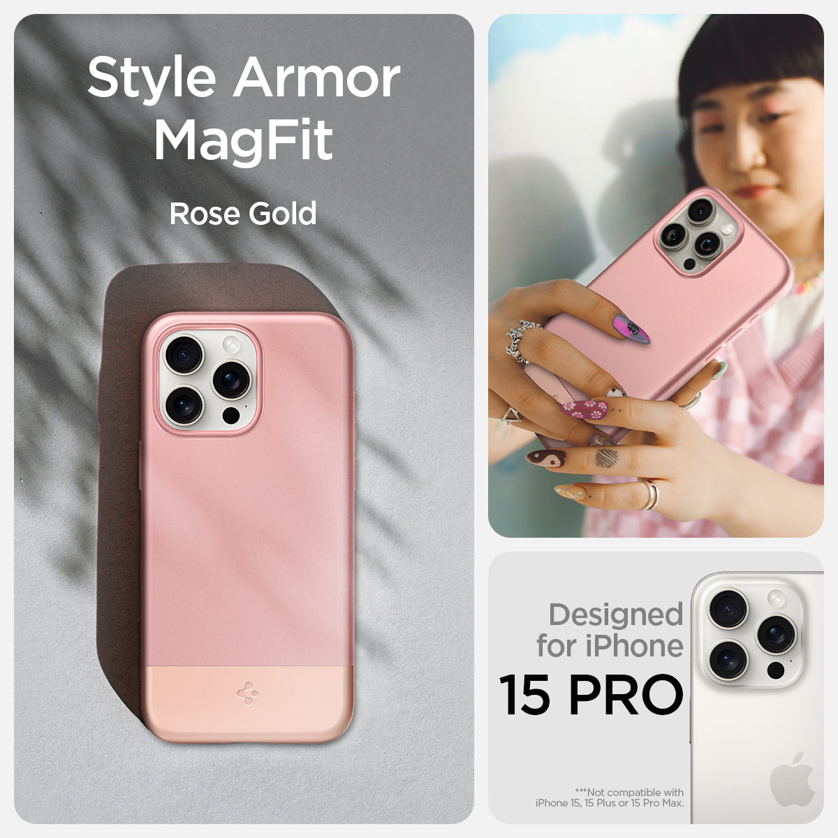 ACS06745 - iPhone 15 Pro Case Style Armor (MagFit) in rose gold style armor magfit. rose gold. Designed for iPhone 15 pro.