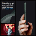 ACS06564 - iPhone 15 Pro Max Case Liquid Air in abyss green showing the steady grip. Textured and slim design feels good and easy to hold