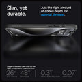 ACS06562 - iPhone 15 Pro Max Case Liquid Air in matte black showing the slim, yet durable. Just the right amount of added depth for optimal slimness. Spigen's thinnest case with all the right components for protection. 26x drop amount, 48