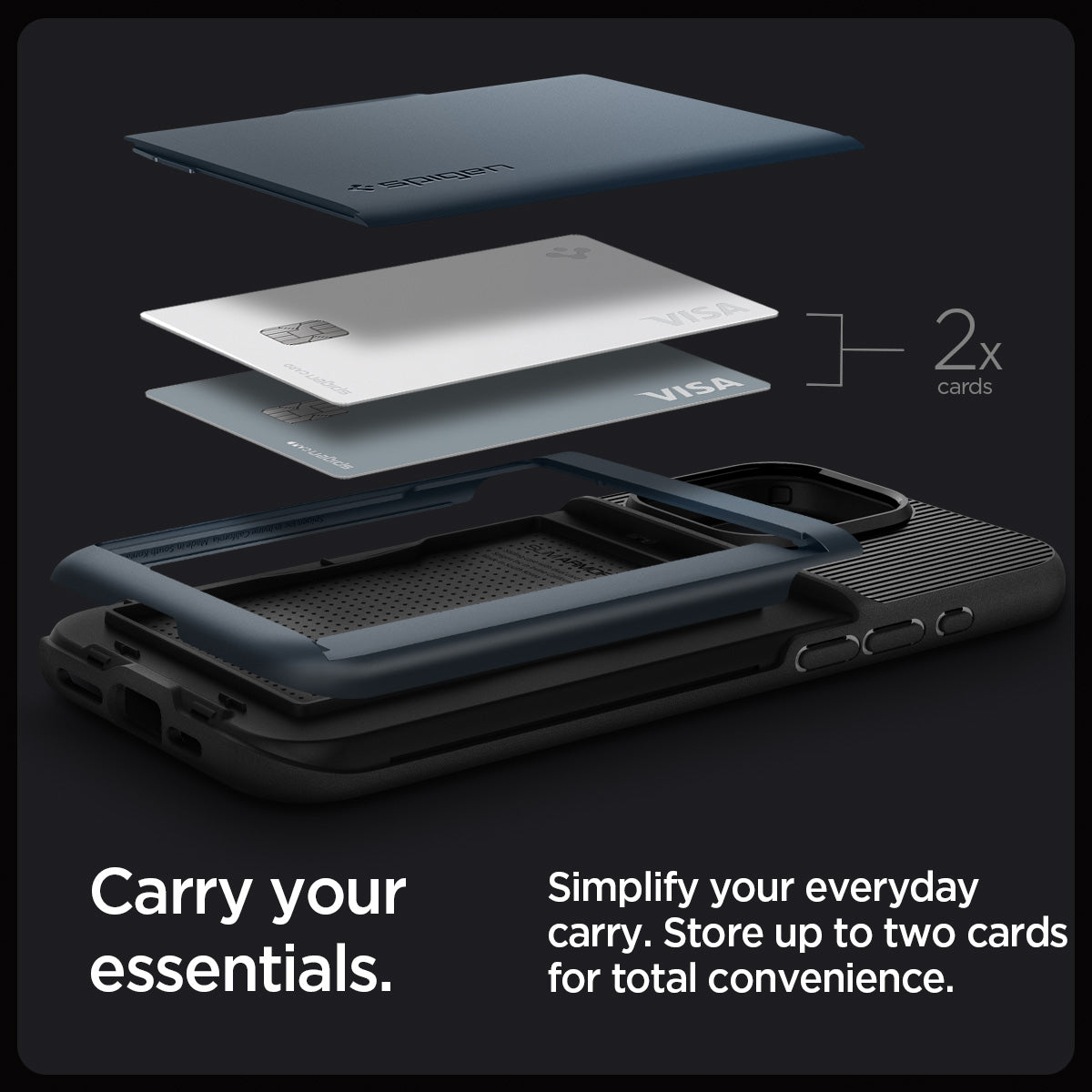 ACS06591 - iPhone 15 Pro Max Case Slim Armor CS in metal slate carry your essentials. simplify your everyday carry. store up to two cards for total convenience.