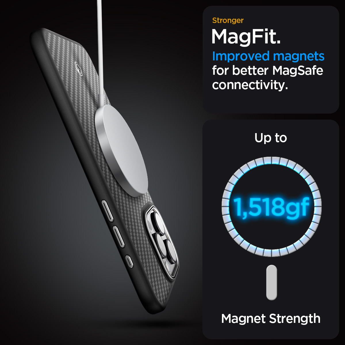ACS07044 - iPhone 15 Pro Max Case Enzo Aramid (MagFit) in matte black stronger magfit. improved magnets for better magsafe connectivity.
