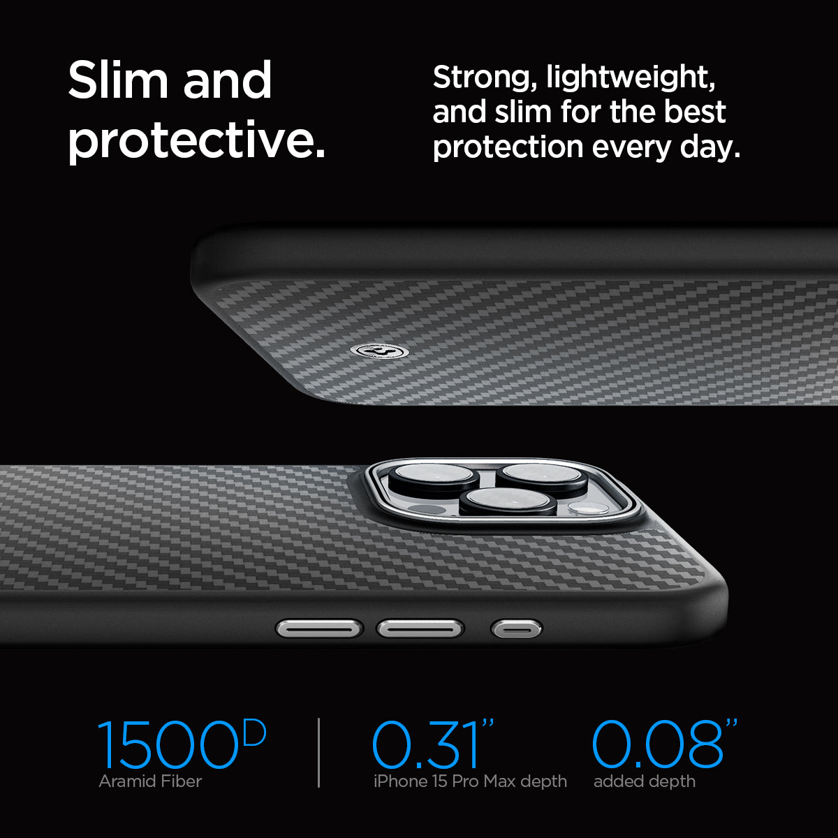 ACS07044 - iPhone 15 Pro Max Case Enzo Aramid (MagFit) in matte black slim and protective. strong, lightweight, and slim for the best protection every day.