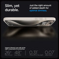 ACS07212 - iPhone 15 Pro Max Case Liquid Air in Natural Titanium showing the slim, yet durable. Just the right amount of added depth for optimal slimness. Spigen's thinnest case with all the right components for protection. 26x drop amount, 48