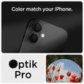 AGL07921 - iPhone 16 Plus / iPhone 16 Optik Pro EZ Fit Lens Protector in Black showing the partial back camera zoomed in