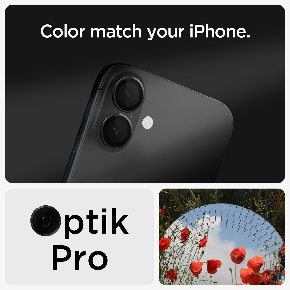 AGL07921 - iPhone 16 Plus / iPhone 16 Optik Pro EZ Fit Lens Protector in Black showing the partial back camera zoomed in